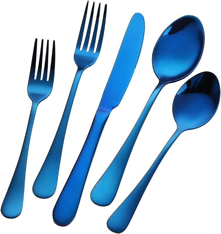 Photo 1 of Blue Silverware Set Flatware Cutlery - Levanma 20 Pieces Stainless Steel Tableware Set Service for 4,Include Fork Knife Spoon,Mirror Polished,Dishwasher Safe