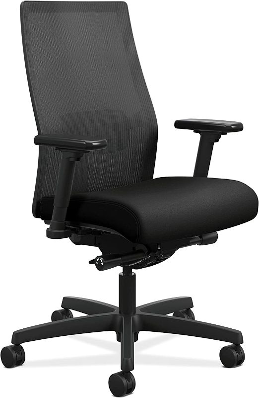 Photo 1 of HON Ignition 2.0 Lumbar Support, Adjustable Arms, Controllable Recline, 250lb Max Weight With Wheels for Computer/Desk, Office Chair, Black Mesh