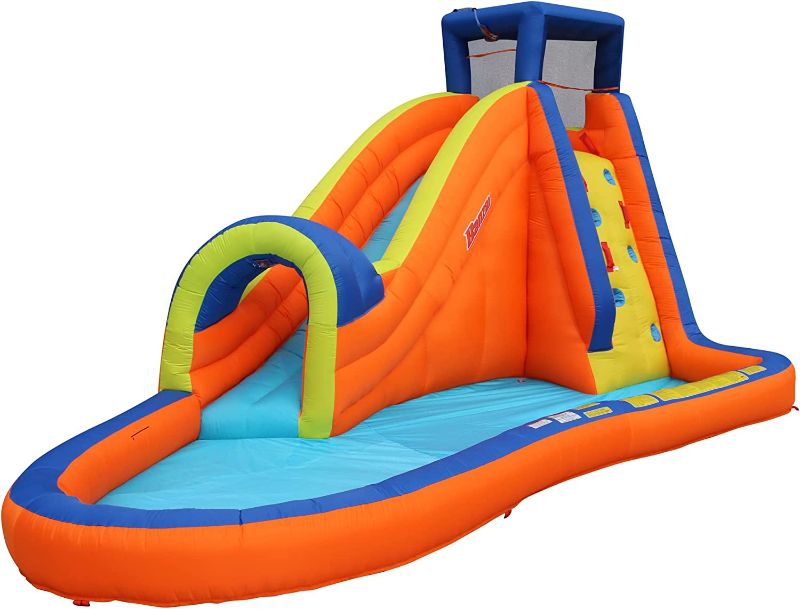 Photo 1 of BANZAI Pipeline Water Park Toy, Length: 14 ft 7 in, Width: 9 ft 6 in, Height: 7 ft 11 in, Inflatable Outdoor Backyard Water Slide Splash Bounce Climbing Toy