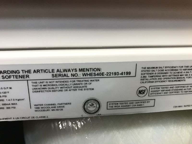 Photo 3 of Whirlpool WHES40E 40,000 Grain Softener | Salt & Water Saving Technology | NSF Certified | Automatic Whole House Soft Water Regeneration, White
