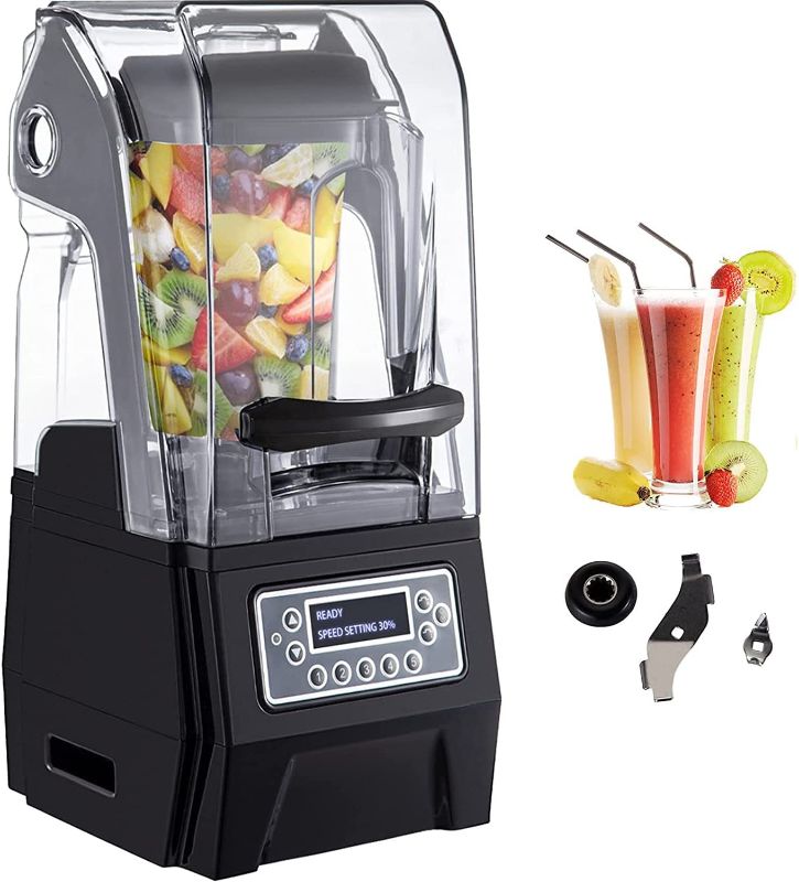 Photo 1 of VEVOR 110V Commercial Smoothie Blenders, 1.5L/50.7oz 1500W Countertop Silent Blender w/ 3-Side Silica Gel Sound Shield, Quiet Blender Self-Cleaning