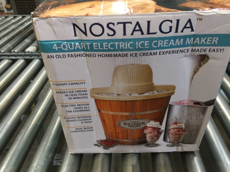 Photo 7 of Nostalgia Electric Ice Cream Maker, Old Fashioned Bucket Style Ice Cream Machine Makes 4-Quarts of Ice Cream, Frozen Yogurt or Gelato in Minutes, Made from Real Wood, Brown
