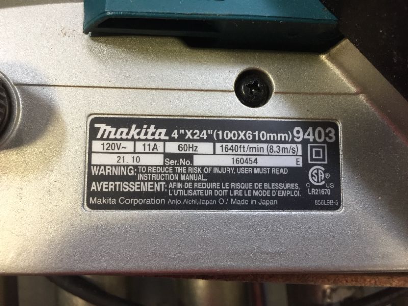 Photo 5 of Makita 9403 4" x 24" Belt Sander with Cloth Dust Bag and 4-Inch x 24-Inch Abrasive Sanding Belt, 60 Grit (10/Pk)
