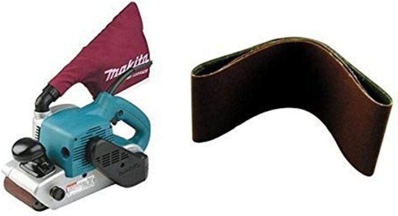 Photo 1 of Makita 9403 4" x 24" Belt Sander with Cloth Dust Bag and 4-Inch x 24-Inch Abrasive Sanding Belt, 60 Grit (10/Pk)
