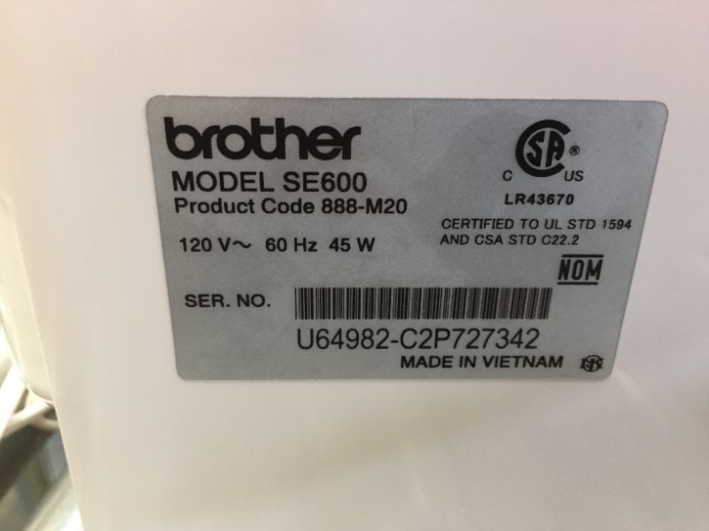 Photo 8 of Brother SE600 Sewing and Embroidery Machine, 80 Designs, 103 Built-In Stitches, Computerized, 4" x 4" Hoop Area, 3.2" LCD Touchscreen Display, 7 Included Feet
