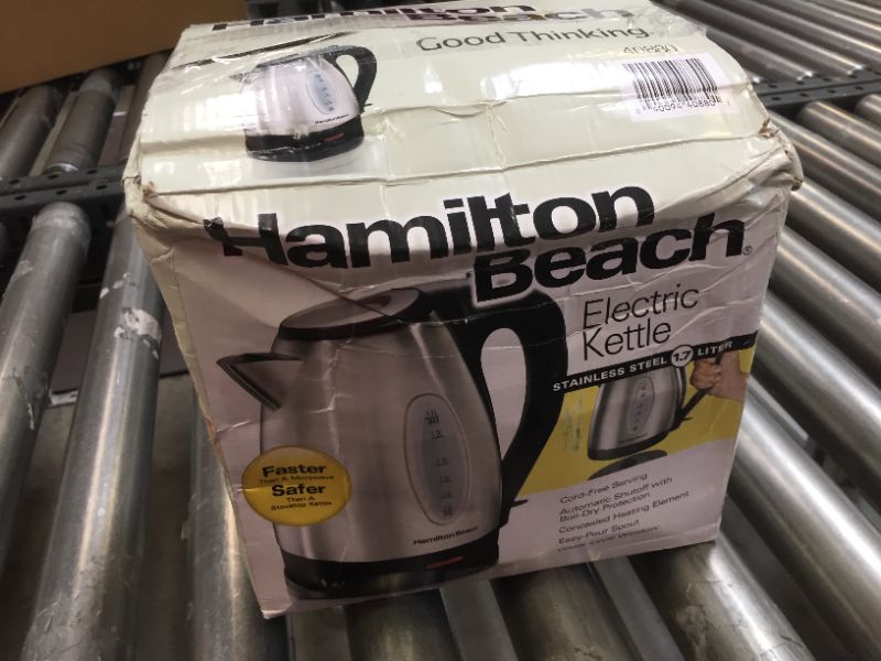 Photo 1 of Hamilton Beach Electric Tea Kettle, Water Boiler & Heater, 1.7 L, Cordless, Auto-Shutoff and Boil-Dry Protection, Stainless Steel (40880)

