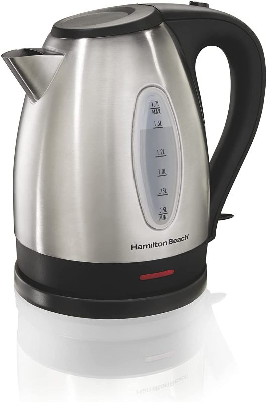 Photo 1 of Hamilton Beach Electric Tea Kettle, Water Boiler & Heater, 1.7 L, Cordless, Auto-Shutoff and Boil-Dry Protection, Stainless Steel (40880)
