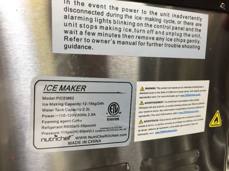 Photo 4 of Upgraded Digital Ice Maker Machine - Portable Stainless Steel, Stain Resistant Countertop w/Built-In Freezer, Over-Sized Ice Bucket Ice Machine w/Easy-Touch Buttons, Silver - NutriChef PICEM62
