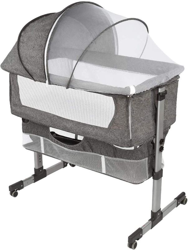 Photo 1 of Bedside Sleeper Bedside Crib, Baby Bassinet 3 in 1 Travel Baby Crib Baby Bed with Breathable Net,Adjustable Portable Bed for Infant/Baby(Deep Grey)