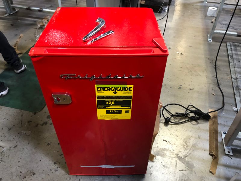 Photo 2 of Frigidaire Retro Bar Fridge Refrigerator with Side Bottle Opener, 3.2 cu. ft, Red
