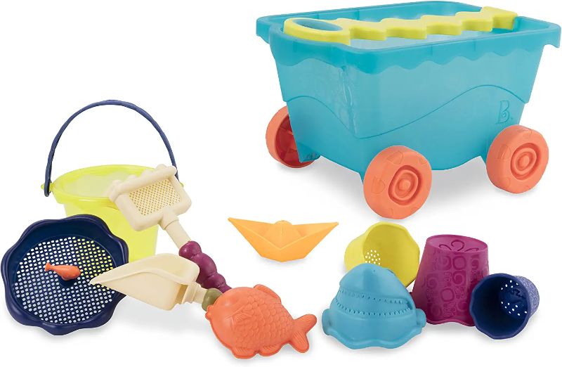 Photo 1 of B. toys – Wavy-Wagon – Travel Beach Buggy (Sea Blue) with 11 Funky Sand Toys – Phthalates and BPA Free – 18 m+
