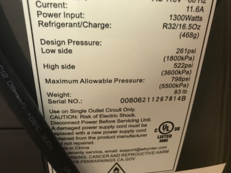 Photo 7 of Whynter ARC-14S 14,000 BTU (9,500 BTU SACC) Dual Hose Portable Air Conditioner, Dehumidifier, Fan with Activated Carbon Filter plus Storage bag for Rooms up to 500 sq ft, Platinum And Black
