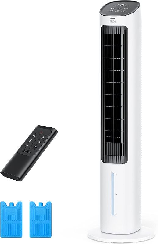 Photo 1 of Dreo Evaporative Air Cooler, 40” Cooling Fan with 80° Oscillating, Humidifying, Removable Water Tank, Filter, Ice Packs, Remote Control, 3 Speeds, 7H Timer, Personal Swamp Cooler, White, DR-HEC001
