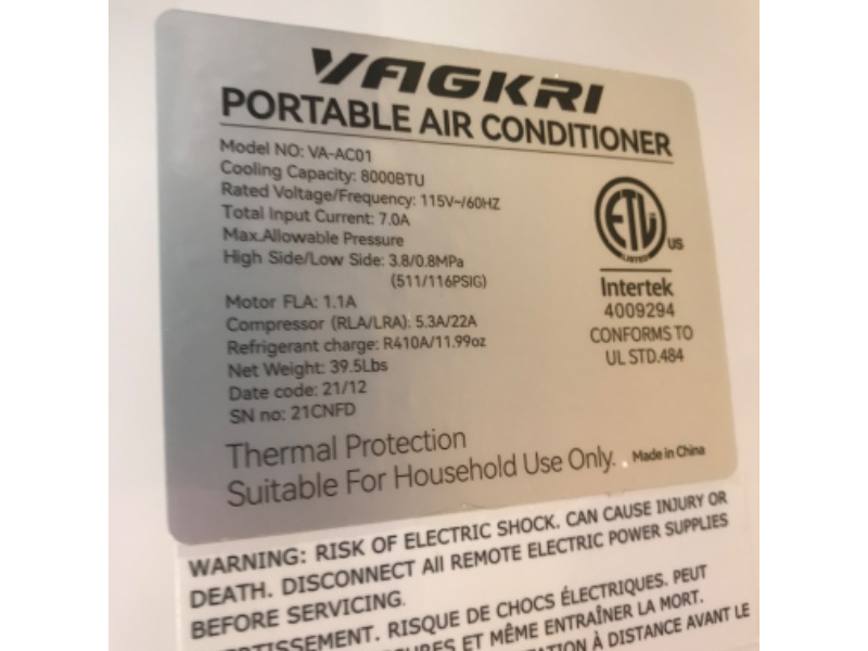 Photo 6 of VAGKRI Portable Air Conditioners 8000 BTU 3-in-1 AC Unit with Fan & Dehumidifier, Cools up to 250 sq. ft. ETL Protection with Side Handles & Casters, LED Display with Full-Function Remote Control, 24H On/Off Timer
