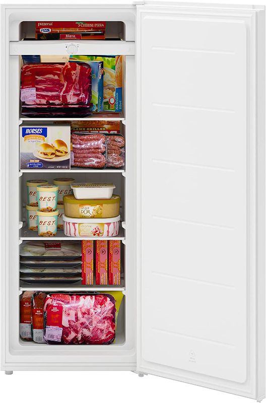 Photo 1 of KoolMore RUF-7C 7 Cu. Ft. Upright Freezer, Uniform Cooling, Adjustable Thermostat, and Glass Shelf Storage System with Pizza Shelving, Modern Kitchen or Garage Unit, White
