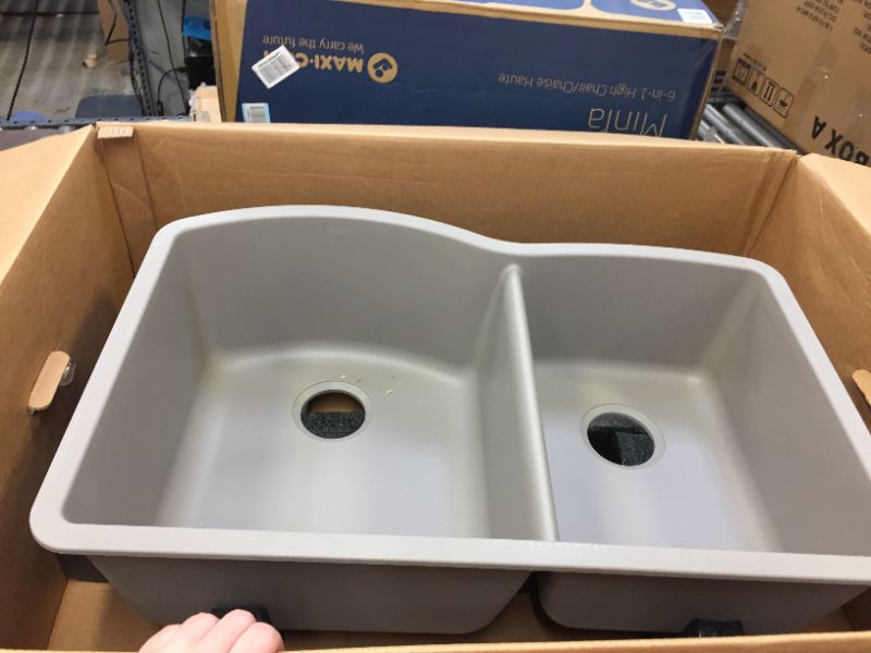 Photo 2 of BLANCO, Truffle 441284 DIAMOND SILGRANIT 60/40 Double Bowl Undermount Kitchen Sink, 32" X 21" **missing drain covers** 
