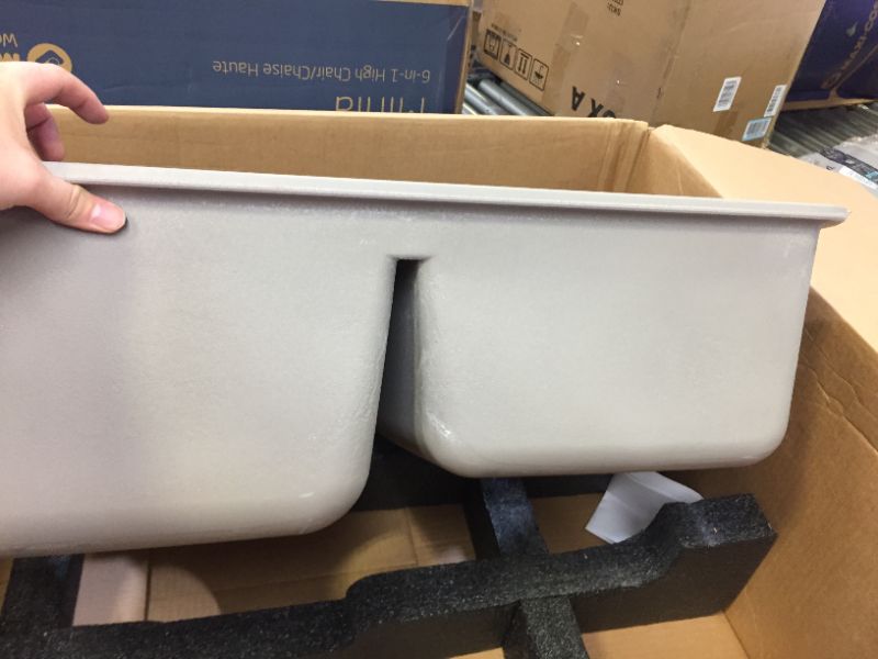 Photo 3 of BLANCO, Truffle 441284 DIAMOND SILGRANIT 60/40 Double Bowl Undermount Kitchen Sink, 32" X 21" **missing drain covers** 
