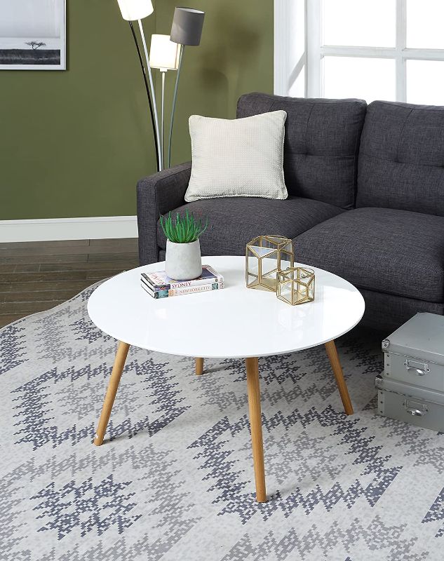 Photo 1 of ***DAMAGE AROUND TABLE/SEE PHOTO***Convenience Concepts Oslo Round Coffee Table, Glossy White
