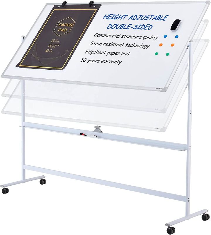 Photo 1 of Large Dry-Erase Rolling Magnetic Whiteboard - 48 x 32 Inches White Board Height Adjust Double Sides Mobile Portable Easel on Wheels, Dry Erase Board with Stand for Office, Home & Classroom
