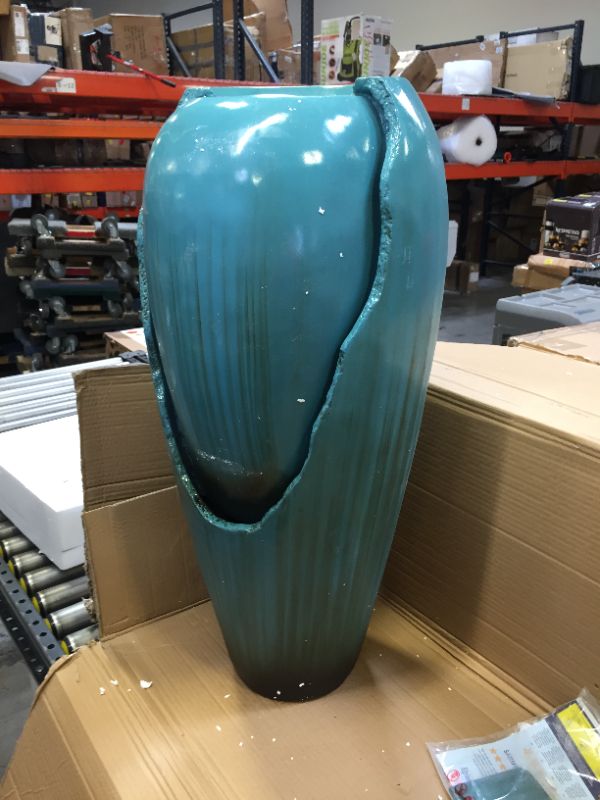 Photo 2 of Alpine Corporation DIG100XS w/LED Light Water Jar Fountain, 32 Inch Tall, Turquoise
