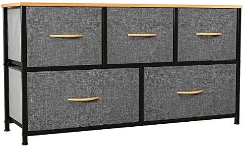 Photo 1 of YITAHOME Dresser with 5 Drawers - Fabric Storage Tower, Organizer Unit for Bedroom, Living Room, Closets & Nursery - Sturdy Steel Frame, Wooden Top (5 Wider Drawers Cool Grey)
