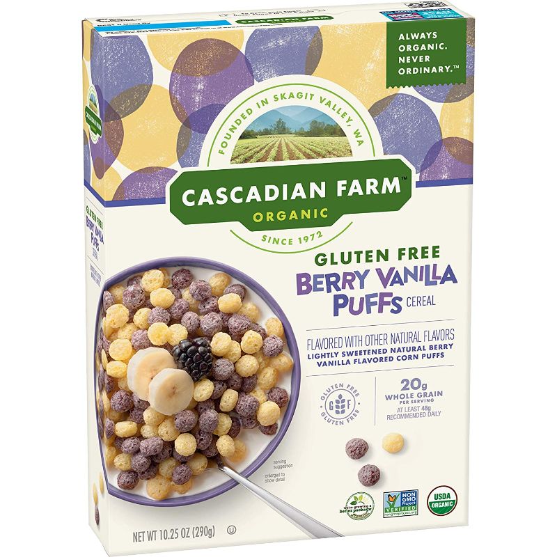 Photo 1 of Cascadian Farm Organic Berry Vanilla Puffs Cereal, Gluten Free, 10.25 oz (3) EXP 9/22