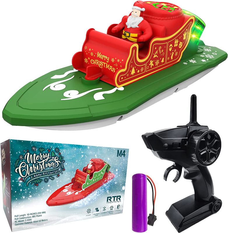 Photo 1 of OKUKI 2.4G RC Boats for Kids - Remote Control Boat for Kids & Adults for Lakes & Pools with Rechargeable Batteries / Dual Motors/ Charger Cable & Low Battery Prompt Toy Boat (Green)