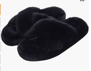 Photo 1 of DL Fluffy Womens House Slippers Cross Band Open Toe, Soft Plush Fleece Bedroom Slippers Women Memory Foam, Comfy Fuzzy Slip On Non-Slip Womens Slippers Indoor Pink Gray Black White SIZE 7-8 (MEDIUM)
