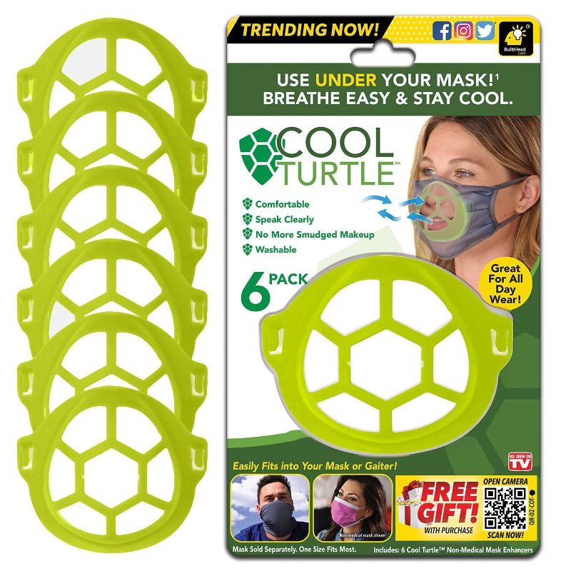 Photo 1 of Cool Turtle Mask Enhancer As Seen On TV, Keeps You Cool & Dry All Day, Reduces Friction — Face Mask Inner Support Frame Helps You Breathe Easier — Washable & Fits Men and Women, One Size, Green
