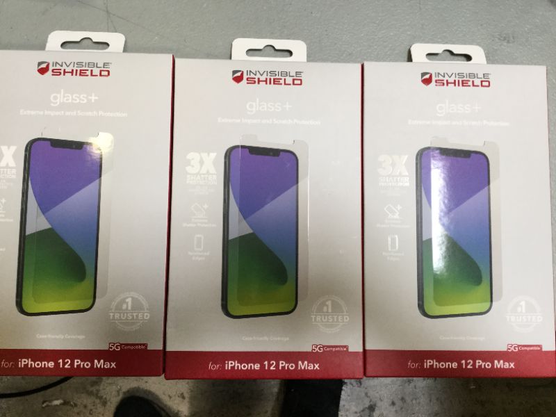 Photo 2 of ZAGG InvisibleShield Glass+ Screen Protector – High-Definition Tempered Glass Made for iPhone 12 Pro Max – Impact & Scratch Protection, Clear, 200106693 (3 PACK)
