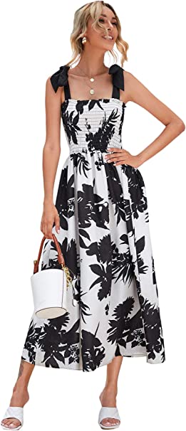 Photo 1 of Floerns Womens Leopard Print Tie Up Maxi Dress Summer Cami - black/white, size: LARGE 