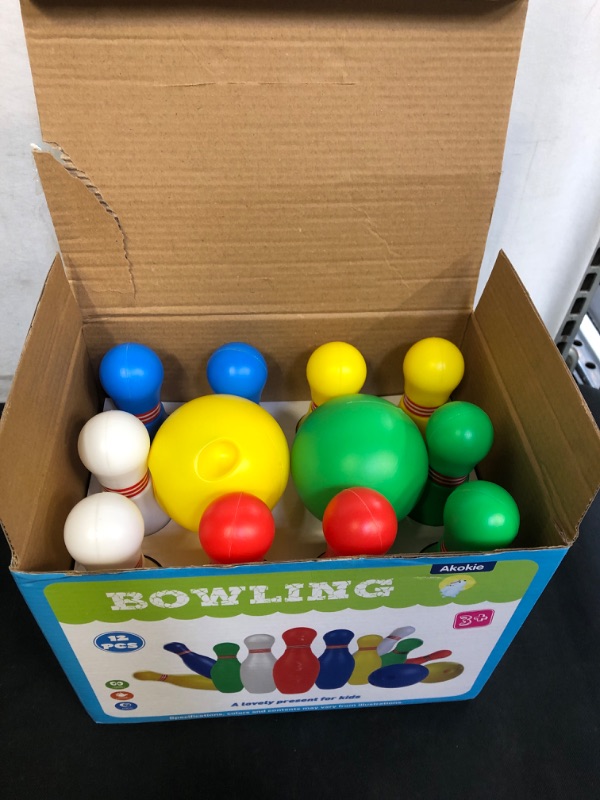 Photo 2 of Bowling Pins Ball Set Toys Mini Plastic Indoor Family Party Games with 10 Pins and 2 Balls Birthday Gift for Kids Toddlers Boys Girls Children 2 3 4 5 Years