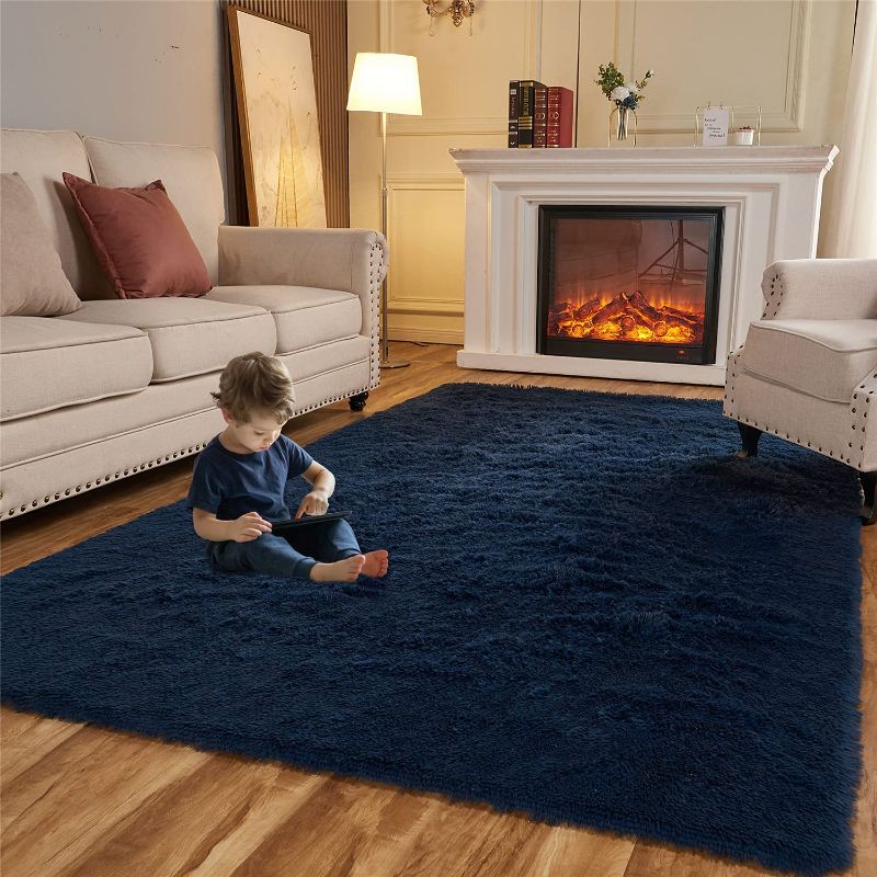 Photo 1 of Arbosofe Fluffy Soft Area Rugs for Bedroom Living Room, Navy Blue Shaggy Rugs 4 x 6 Feet, Carpet for Kids Room, Throw Rug for Nursery Room, Fuzzy Plush Rug for Dorm, Cute Room Decor for Baby
