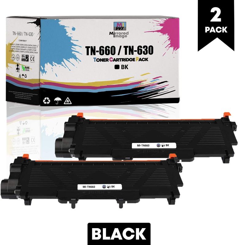 Photo 1 of Mirrored Image Compatible Toner Cartridge Replacement for Brother TN630 TN660 High Yield to use with HL-L2300D DCP-L2520DW DCP-L2540DW HL-L2360DW HL-L2320D HL-L2380DW MFC-L2707DW Printer Black 2 Pack
