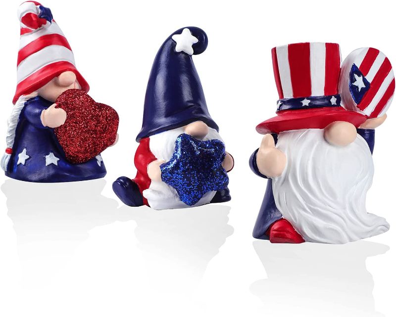 Photo 1 of 4th of July Decorations Patriotic Gnomes Independence Day Figurines American Veterans Day Decorations Uncle Sam Stars and Stripes Tomte Nisse Scandinavian Ornaments Tiered Tray Decor (3Pcs)
