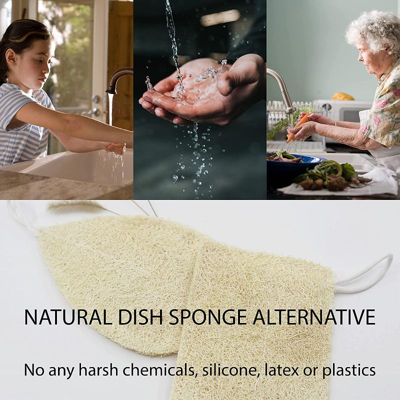 Photo 2 of AGAINATURE Natural Loofah Sponge Waterdrop 5 Pack, Plant Based Fiber Cleaning Scrubber for Dishes, Non Scratch Dish Sponges, Dish Loofah Sponges for Kitchen, Biodegradable, Compostable, Eco Friendly
