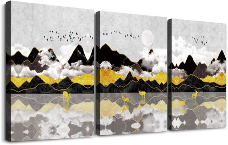 Photo 1 of Black and white Abstract Mountain Canvas Wall Art Paintings for Living Room inspirational wall art office Wall Artworks Pictures Bedroom Decoration, 12x16 inch/piece, 3 Panels bathroom Home Wall decor, FACTORY SEALED 