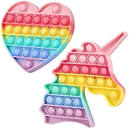 Photo 1 of HiUnicorn Pop Sound Unicorn Heart Fidget Toys Easter Gifts for Kids Girls, Push Bubbles Poppers Rainbow Alphabet Letters Learning School Game Sensory Toy Relieve Stress(2 Pack Macalon)
, 2 COUNT 