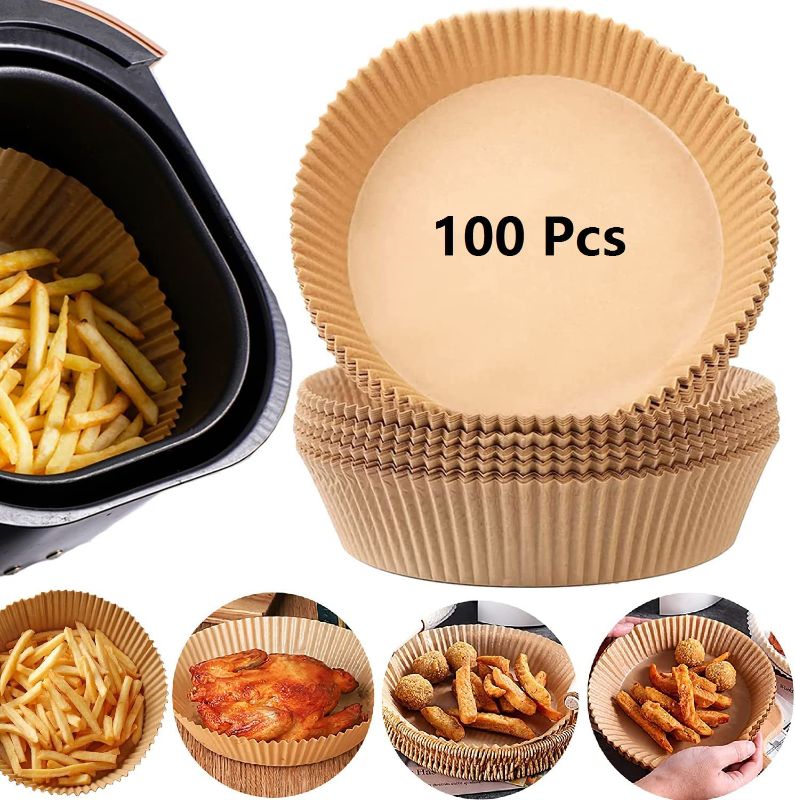 Photo 1 of Air Fryer Disposable Paper Liner, 100PCS Non-stick Disposable Liners, Baking Paper for Air Fryer Oil-proof, Water-proof, Food Grade Parchment for Baking Roasting Microwave (100Pcs-6.3 inch)
