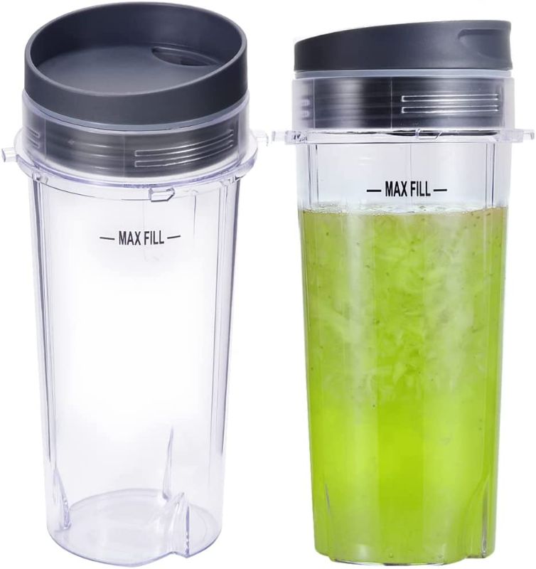 Photo 1 of 16oz Blender Cup Set for Ninja Replacement Parts Single Serve Blender Cup With Lids Set For BL770 BL780 BL660 BL740 BL810 Nutri Ninja Series Blenders (2-pack)
