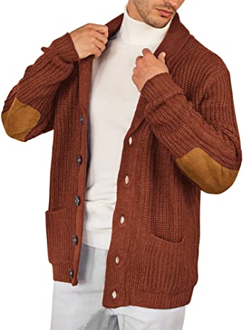 Photo 1 of Esobo Men's Shawl Collar Cardigan Sweater Multi-Color Button Down Knitted Sweaters with Pockets
, SIZE M 