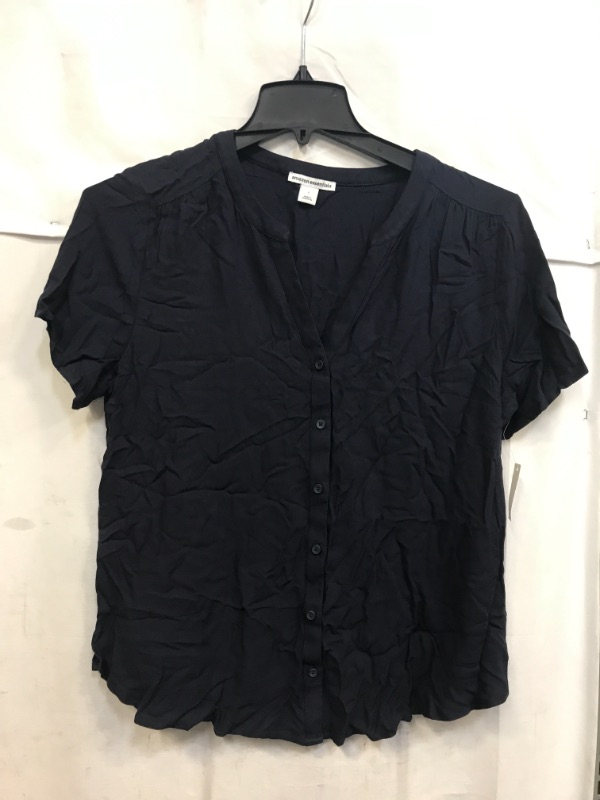 Photo 2 of Amazon Essentials Women's Short-Sleeve Woven Blouse, DARK NAVY, SIZE L 