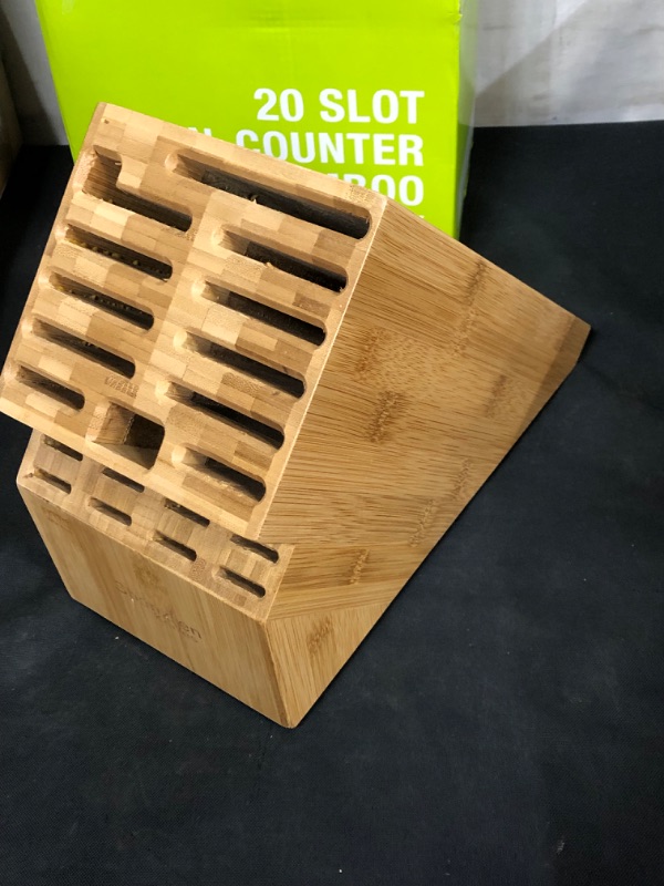 Photo 1 of 20 Slot Universal Knife Block: Shenzhen Knives Large Bamboo Wood Knife Block without Knives - Countertop Butcher Block Knife Holder and Organizer with Wide Slots for Easy Kitchen Knife Storage