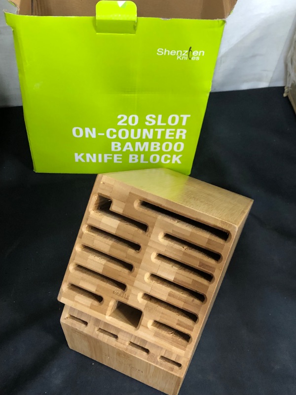 Photo 3 of 20 Slot Universal Knife Block: Shenzhen Knives Large Bamboo Wood Knife Block without Knives - Countertop Butcher Block Knife Holder and Organizer with Wide Slots for Easy Kitchen Knife Storage