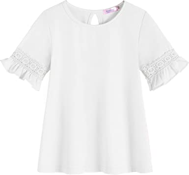 Photo 1 of Arshiner Girls T-Shirt Kids Casual Tunic Tops Lace Short Sleeve Loose Soft Blouse
