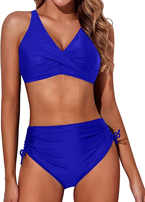 Photo 1 of Aqua Eve Women High Waisted Bikini Twist Front Swimsuits Lace up Bikini Tops Ruched Push up 2 Piece Bathing Suits LARGE 
