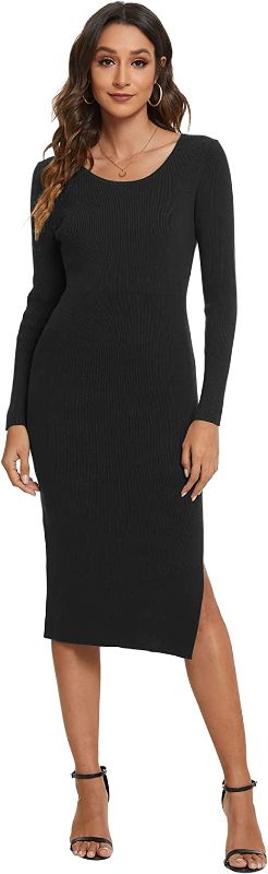 Photo 1 of Aigeman Women's Long Sleeves Scoop Neck Knit Maxi Dress Side Slit Bodycon Sweater Dress 5100 M
