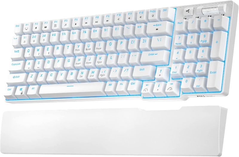 Photo 1 of RK ROYAL KLUDGE RK96 90% Triple Mode BT5.0/2.4G/USB-C Hot Swappable Mechanical Keyboard with Magnetic Hand Rest, 96 Keys Wireless Bluetooth Gaming Keyboard with Software, Blue Backlight, Brown Switch
