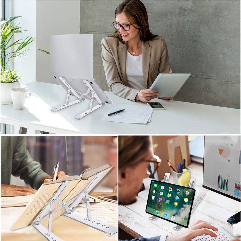 Photo 4 of LLSME Portable Laptop Stand, Adjustable Laptop Holder Table Stand, Ergonomic Aluminum Non-Slip Foldable Computer Holder Compatible with MacBook Air Pro, iPad, HP, Dell, More 7-17.3” Laptops