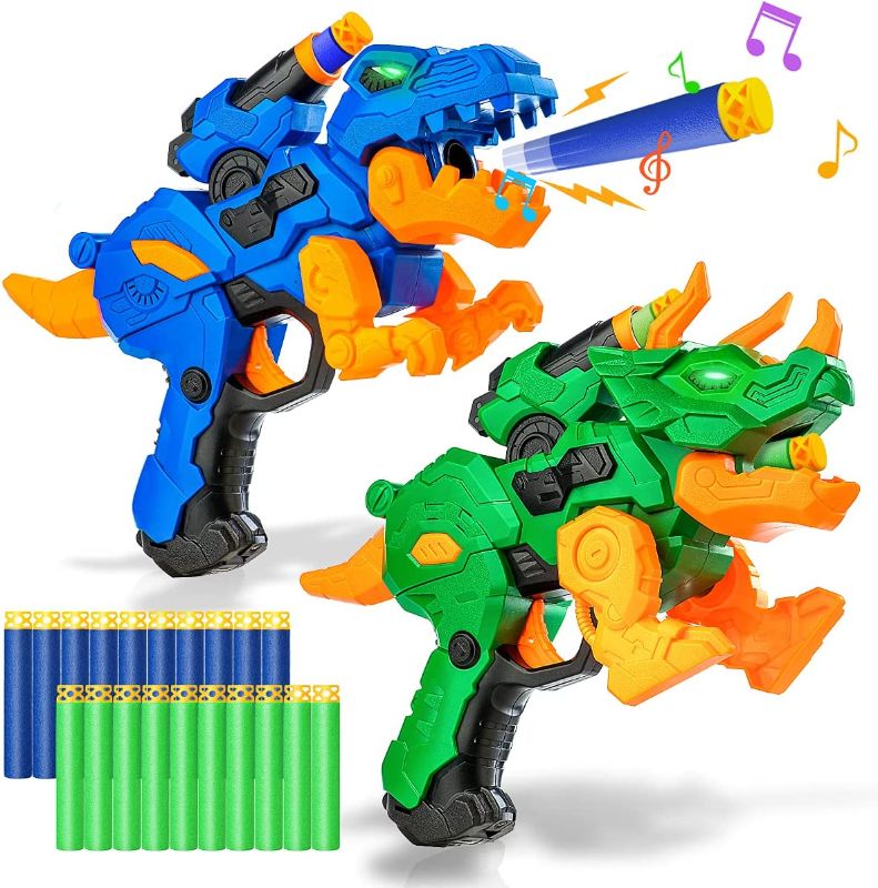 Photo 1 of 2 PIECES, Blaster Guns for Nerf Dinosaur Toys with 20 Foam Bullets Darts for Nerf Party Guns Set